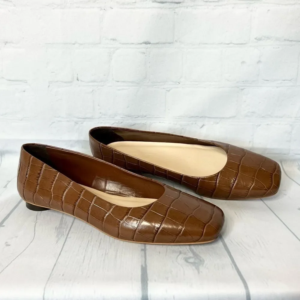 Everlane Brown Croc Embossed Leather Ballet Flats Size 7.5 New Chic Capsule